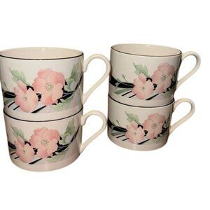 Sango Pink Floral Pattern Ceramic Coffee Mugs Set Of 4 2.5" Tall 3.5" Wide